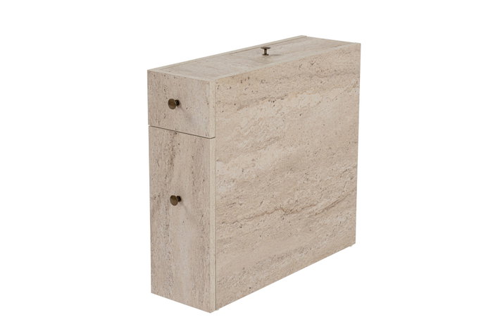 Hanah Home Armario de Baño Travertino, Mueble Auxiliar Elegante con 2 Cajones y Estanterías, Tablero de Partículas Melamina 18mm, Color Travertino